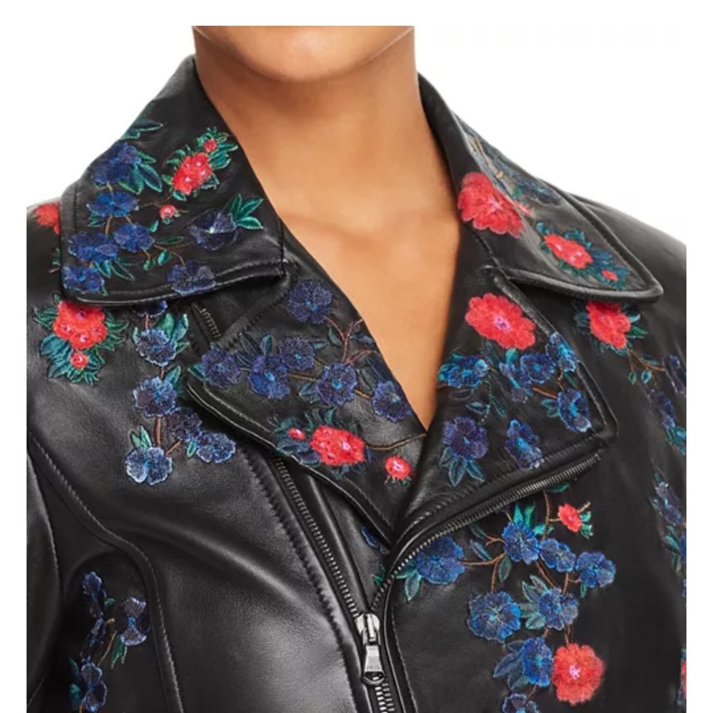 Elie Tahari Mae Embroidery Lambskin Moto Jacket-small - Picture 5 of 15